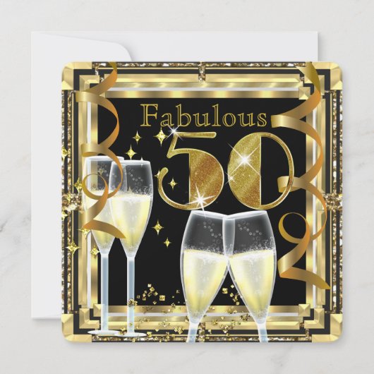 Fabulous 50 Champagne Deco Gold Birthday Party Kaart (Voorkant)