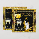 Fabulous 50 Champagne Gold Black Party Invite Kaart (Voorkant / Achterkant)