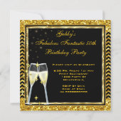Fabulous 50 Champagne Gold Black Party Invite Kaart