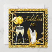 Fabulous 50 Champagne Gold Black Party Invite Kaart