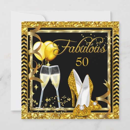 Fabulous 50 Champagne Gold Black Party Invite Kaart (Voorkant)