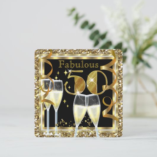 Fabulous 50 Champagne White Gold Birthday Party Kaart (Staand voorkant)