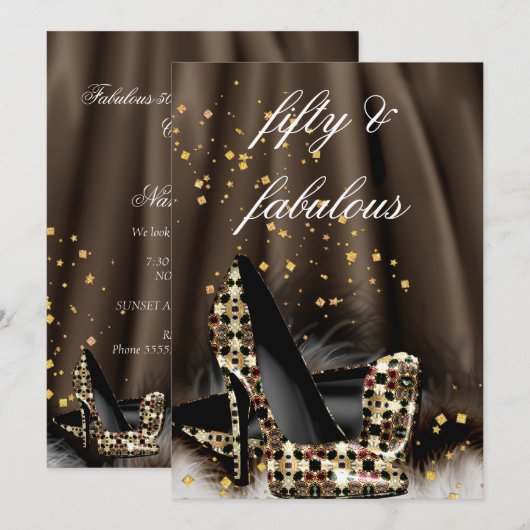 Fabulous 50 Chocolate Brown Gold Heels, zaterdag Kaart (Voorkant / Achterkant)