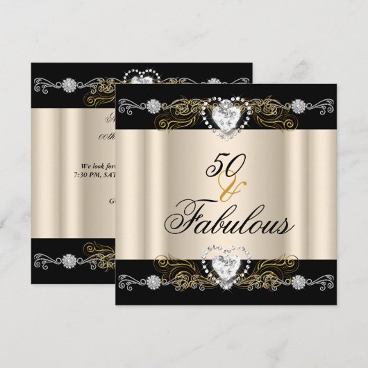 Fabulous 50 Cream Black Silver Gold 50e verjaardag Kaart (Voorkant / Achterkant)