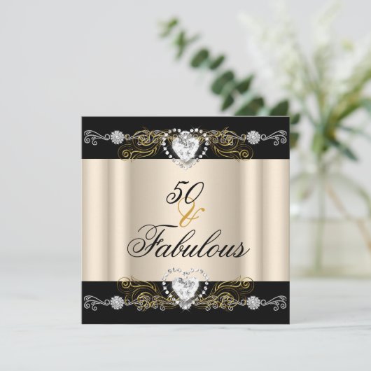 Fabulous 50 Cream Black Silver Gold 50e verjaardag Kaart (Staand voorkant)