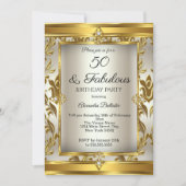 Fabulous 50 Cream Gold Damask Birthday Party Kaart (Voorkant)