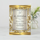 Fabulous 50 Cream Gold Damask Birthday Party Kaart (Staand voorkant)