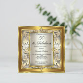 Fabulous 50 Cream Gold floral Damask Birthday Kaart (Staand voorkant)