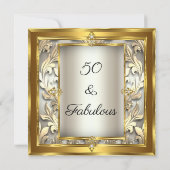 Fabulous 50 Cream Gold floral Damask Birthday Kaart (Achterkant)