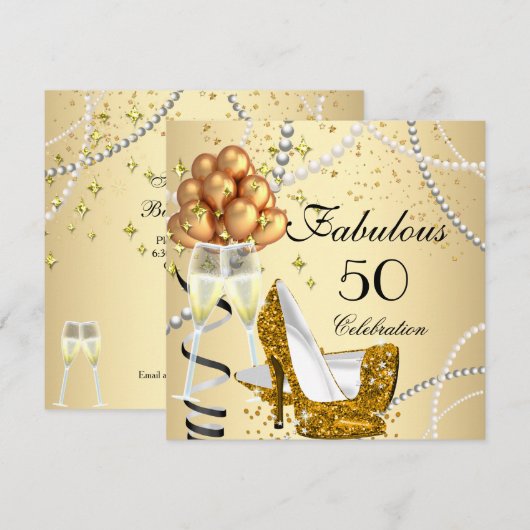 Fabulous 50 Cream Gold Heels Champagne Birthday Kaart (Voorkant / Achterkant)
