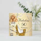 Fabulous 50 Cream Gold Heels Champagne Birthday Kaart (Staand voorkant)