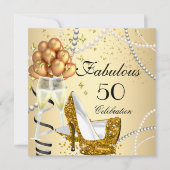 Fabulous 50 Cream Gold Heels Champagne Birthday Kaart (Voorkant)
