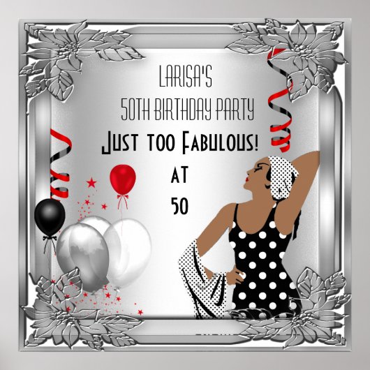 Fabulous 50 Diva Art Deco Birthday Banner Red Poster (Voorkant)