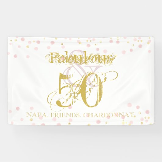 Fabulous & 50 Elegant Birthday Gold Pink Confetti Spandoek (Horizontaal)