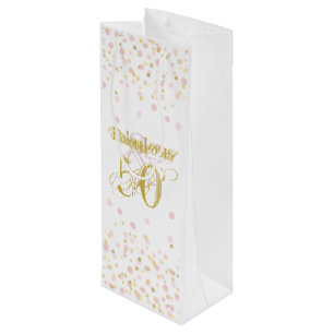 Fabulous & 50 Elegant Birthday Gold Pink Confetti Wijn Cadeautas