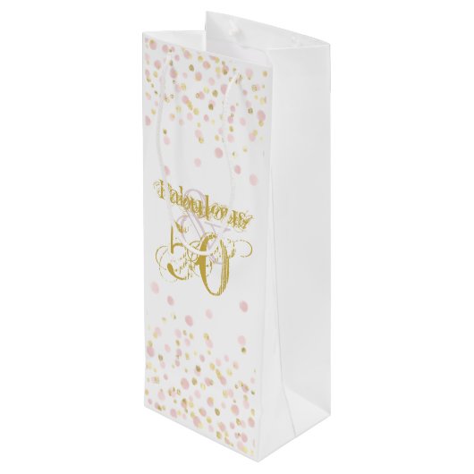 Fabulous & 50 Elegant Birthday Gold Pink Confetti Wijn Cadeautas (Achterkant Gekanteld)