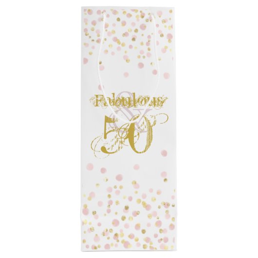 Fabulous & 50 Elegant Birthday Gold Pink Confetti Wijn Cadeautas (Achterkant)