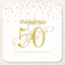Fabulous & 50 Elegant Birthday Gold Pink Label Can Kartonnen Onderzetters