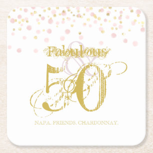Fabulous & 50 Elegant Birthday Gold Pink Label Can Kartonnen Onderzetters