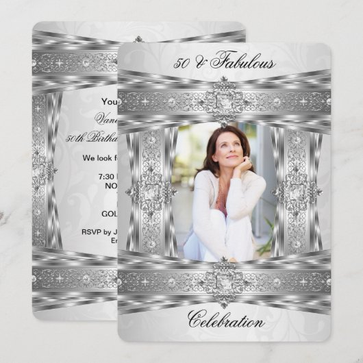 Fabulous 50 Elegant Diamond Gem Silver White Foto Kaart (Voorkant / Achterkant)