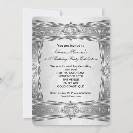 Fabulous 50 Elegant Diamond Gem Silver White Foto Kaart (Achterkant)