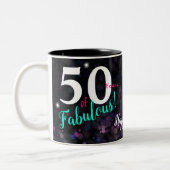 Fabulous 50, elegant mousserend roze, blauwgroen,  tweekleurige koffiemok (Links)