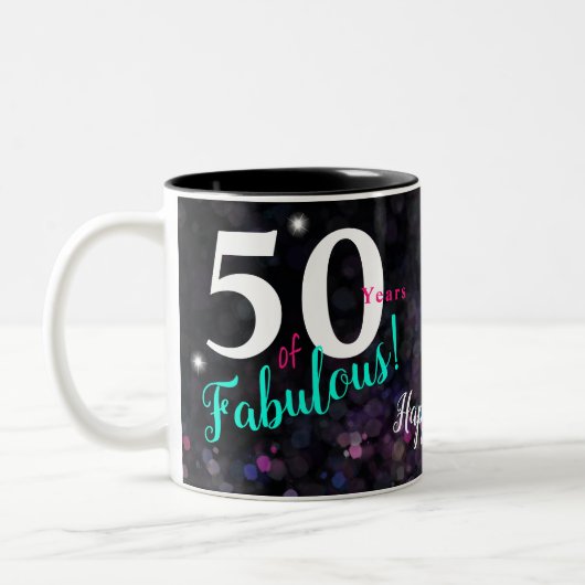 Fabulous 50, elegant mousserend roze, blauwgroen,  tweekleurige koffiemok (Links)