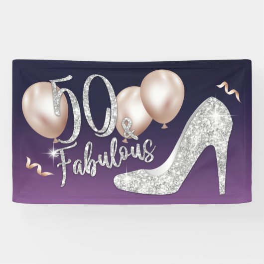 Fabulous 50 Elegant Paars Girl 50e verjaardag Spandoek (Horizontaal)