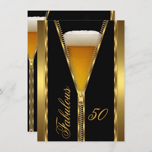 Fabulous 50 Elegant Zipper Gold Beer Drink Kaart (Voorkant / Achterkant)
