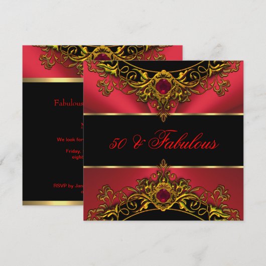 Fabulous 50 Elite Red Black Gold-dag Kaart (Voorkant / Achterkant)