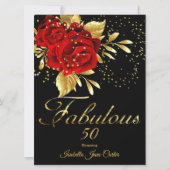 Fabulous 50 Exotic Red Rose Black Floral Gold Kaart (Voorkant)