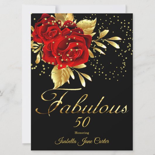 Fabulous 50 Exotic Red Rose Black Floral Gold Kaart (Voorkant)