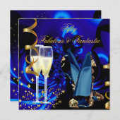 Fabulous 50 Fantastic Abstract Blue Gold Birthday Kaart (Voorkant / Achterkant)