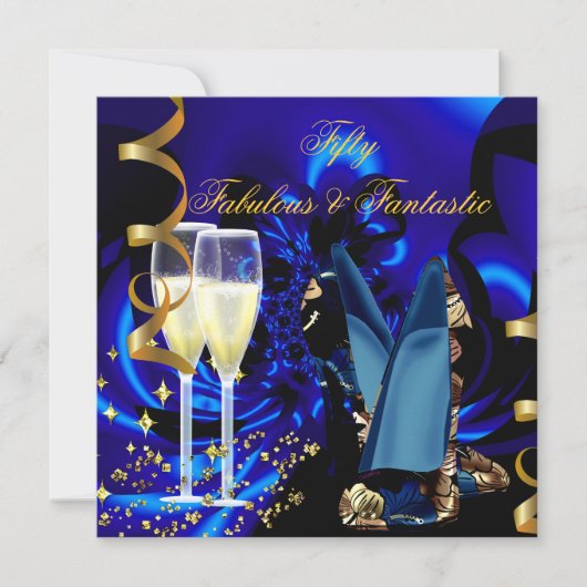 Fabulous 50 Fantastic Abstract Blue Gold Birthday Kaart (Voorkant)