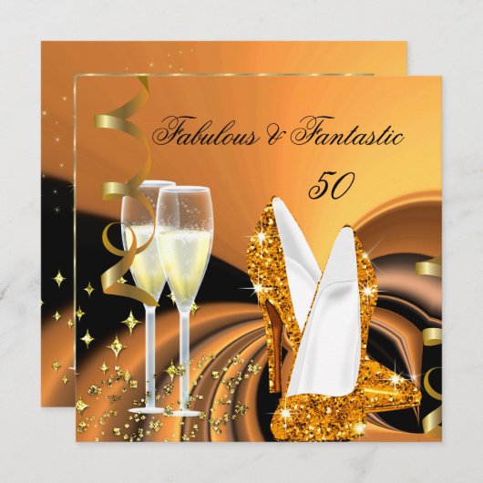 Fabulous 50 Fantastic Abstract Gold Birthday Party Kaart (Voorkant / Achterkant)