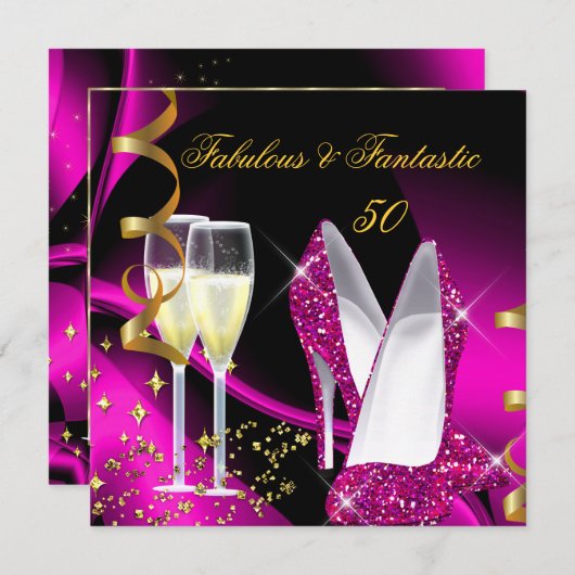 Fabulous 50 Fantastic Abstract Pink Gold Birthday Kaart (Voorkant / Achterkant)