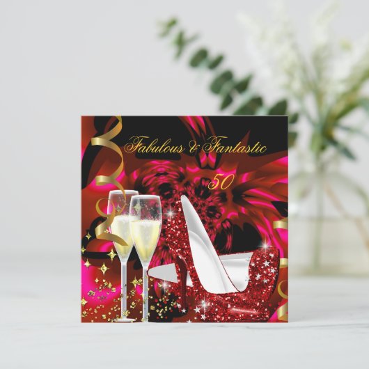 Fabulous 50 Fantastic Abstract Red Gold 2 Kaart (Staand voorkant)