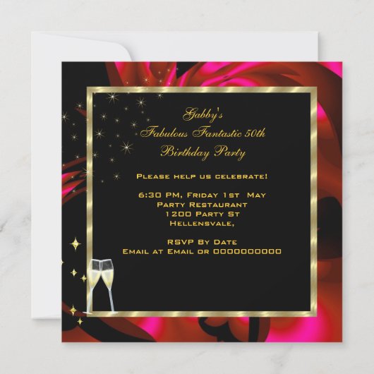 Fabulous 50 Fantastic Abstract Red Gold 2 Kaart (Achterkant)