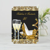 Fabulous 50 Fantastic Birthday Party Gold Black 2 Kaart (Staand voorkant)