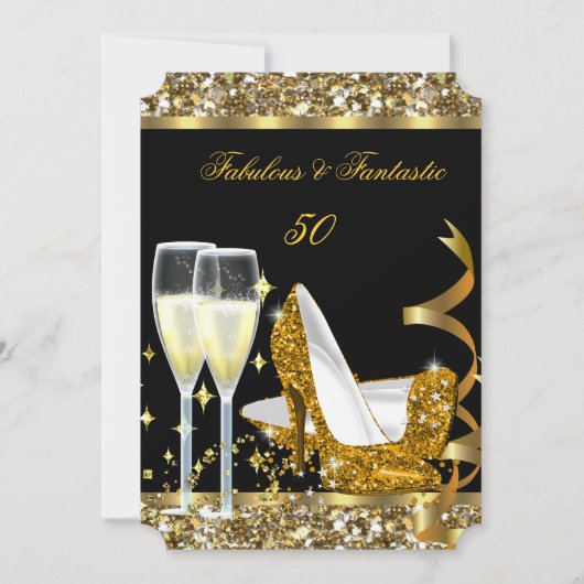 Fabulous 50 Fantastic Birthday Party Gold Black 2 Kaart (Voorkant)
