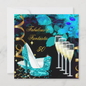 Fabulous 50 Fantastic Blauwgroen Gold Champagne Bi Kaart (Voorkant)