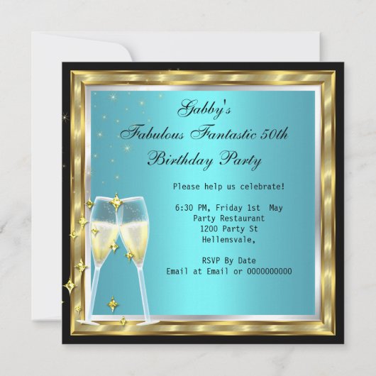 Fabulous 50 Fantastic Blauwgroen White Gold Birthd Kaart (Achterkant)