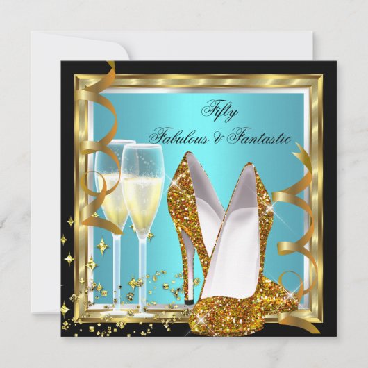 Fabulous 50 Fantastic Blauwgroen White Gold Birthd Kaart (Voorkant)