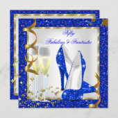 Fabulous 50 Fantastic Blue White Gold Birthday Kaart (Voorkant / Achterkant)