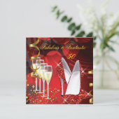 Fabulous 50 Fantastic Champagne Red Gold Birthday Kaart (Staand voorkant)