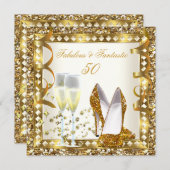 Fabulous 50 & Fantastic Cream Gold Glam Birthday Kaart (Voorkant / Achterkant)