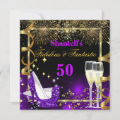 Fabulous 50 Fantastic Festive Paars Gold Party Kaart (Voorkant)