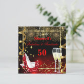 Fabulous 50 Fantastic Festive Red Gold Party Kaart (Staand voorkant)