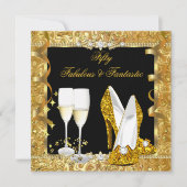Fabulous 50 Fantastic Gold Black Birthday Party 2 Kaart (Voorkant)