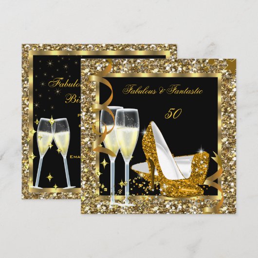 Fabulous 50 Fantastic Gold Black Birthday Party Kaart (Voorkant / Achterkant)